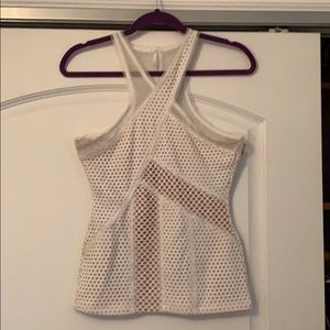 BCBG Maxaria Ariza White and nude sheer top